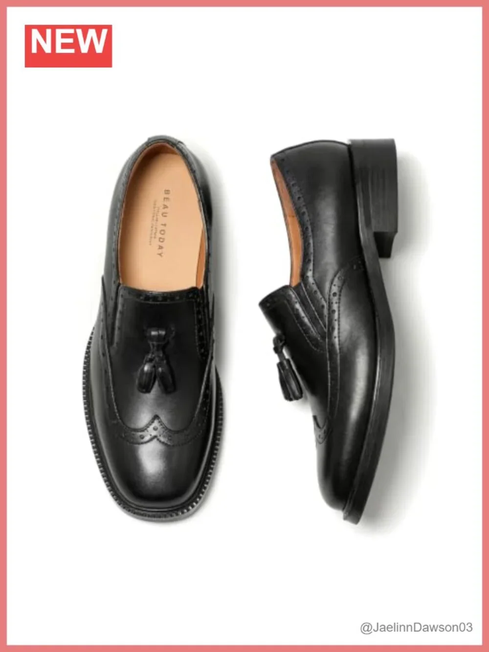 Women's Leather Tassel Loafers Brogue Wingtip Slip On Shoes Low Block Heel